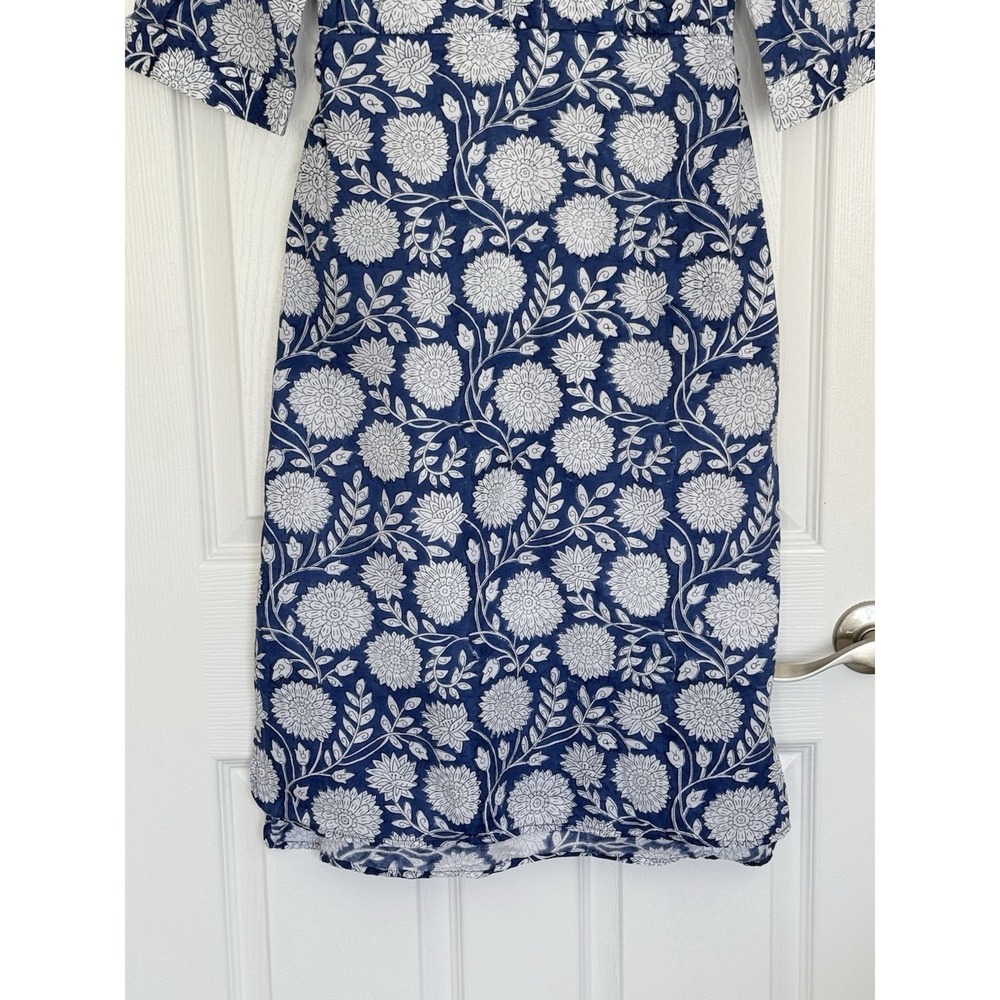 Beau & Ro The Every Day Dress Midi Floral Print Blue Size Small Pockets - Picture 4 of 13